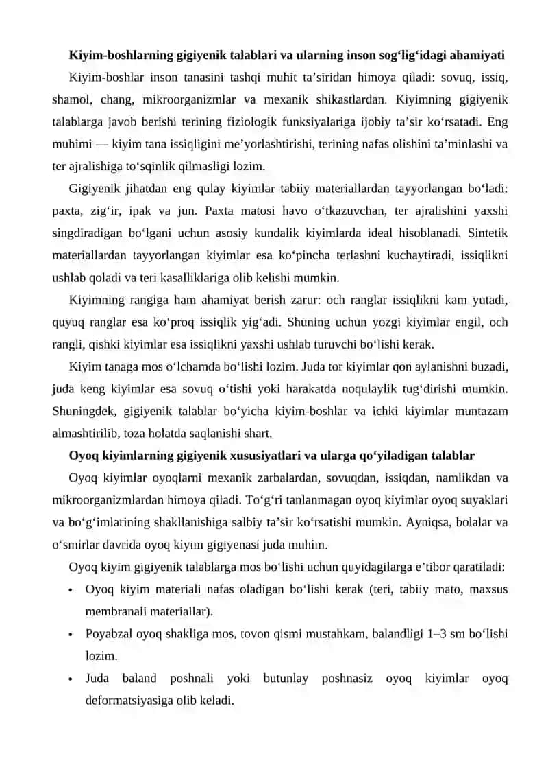 Kiyim-boshlar va oyoq kiyimlar gigiyenasi 3