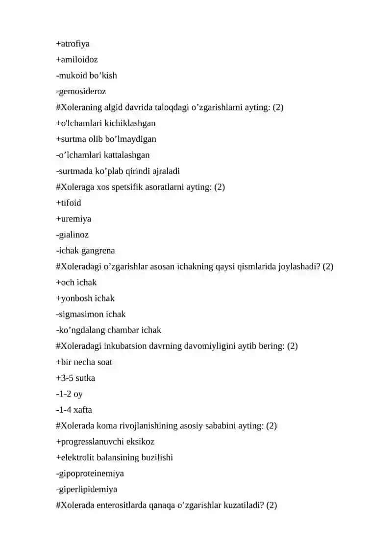 Patologik anatomiya fanidan 300 talik test, 2 talik javoblari bilan 3