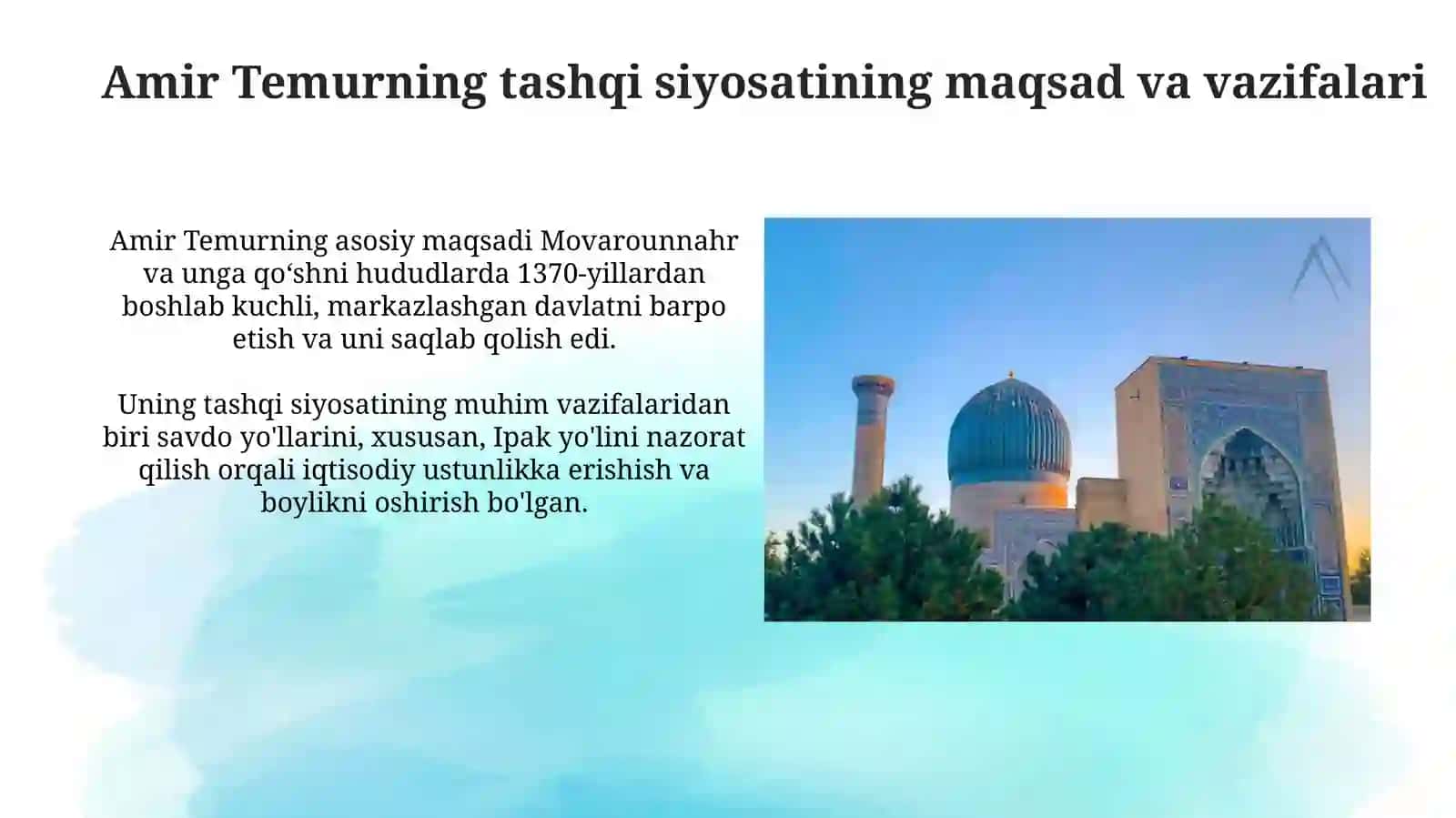 Amir Temurningtashqisiyosati 3