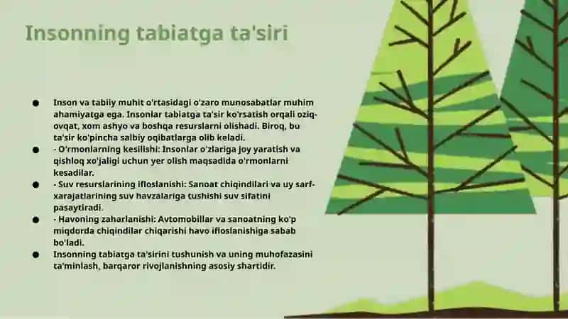 Inson va tabiat o'rtasidagi o'zaro munosabatlar va ularning oqibatlari 3