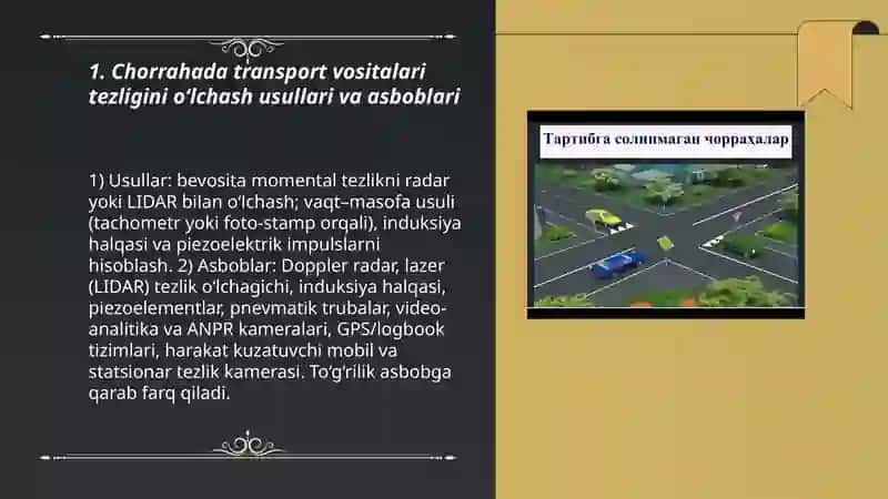 Chorrahada transport vositalari tezligini o‘lchash 3