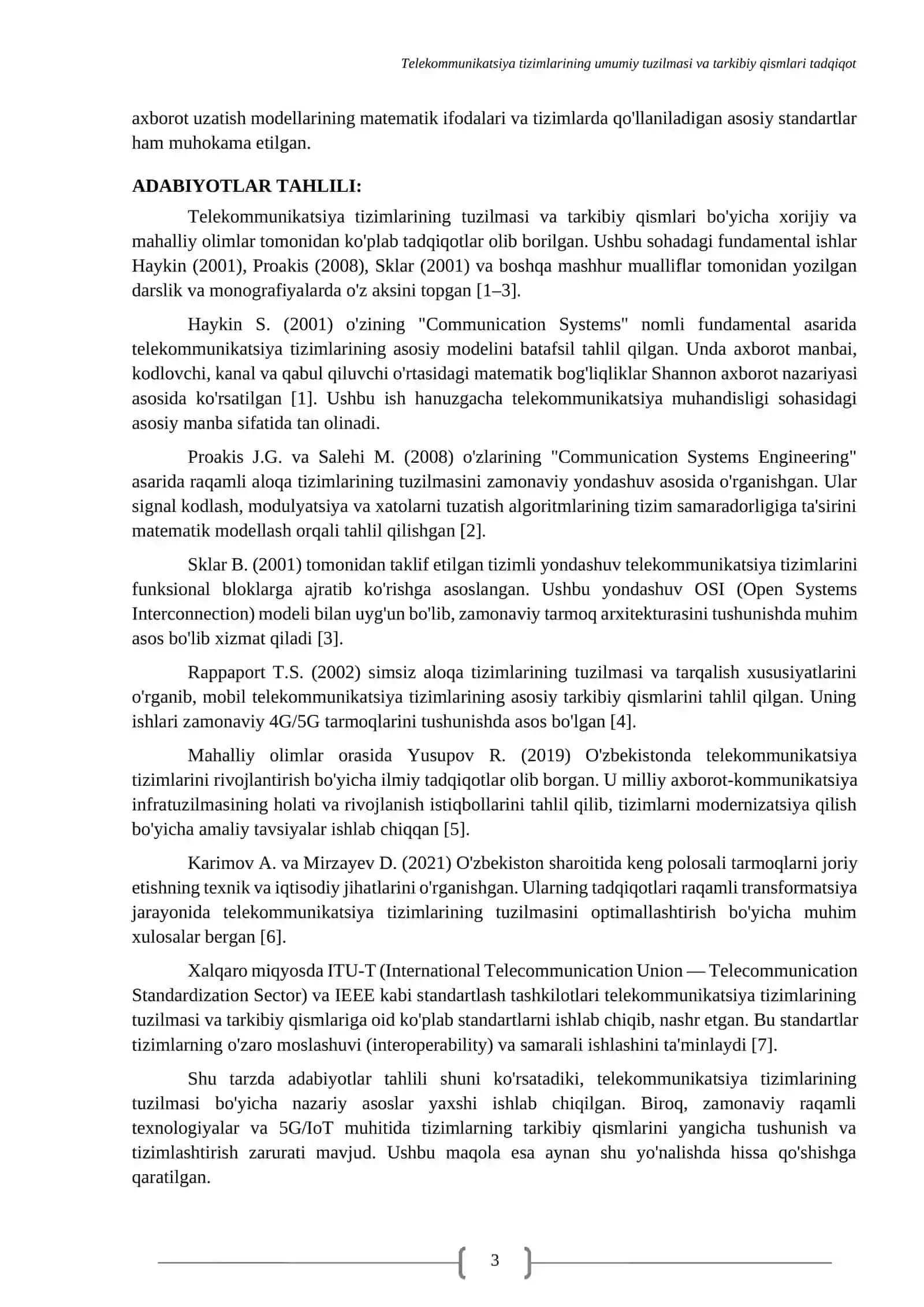 TELEKOMMUNIKATSIYA TIZIMLARINING UMUMIY TUZILMASI VA TARKIBIY QISMLARI HAQIDA MAQOLA 3