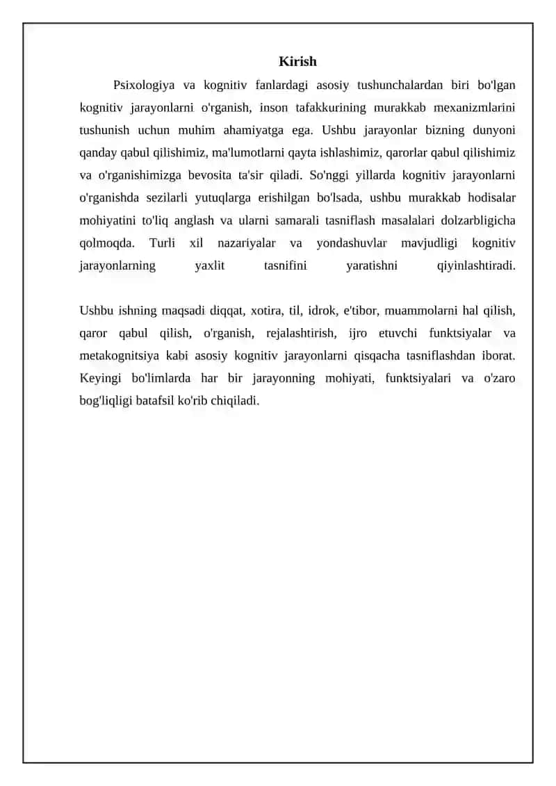 Bilish jarayonlarining qisqacha tasnifi 3