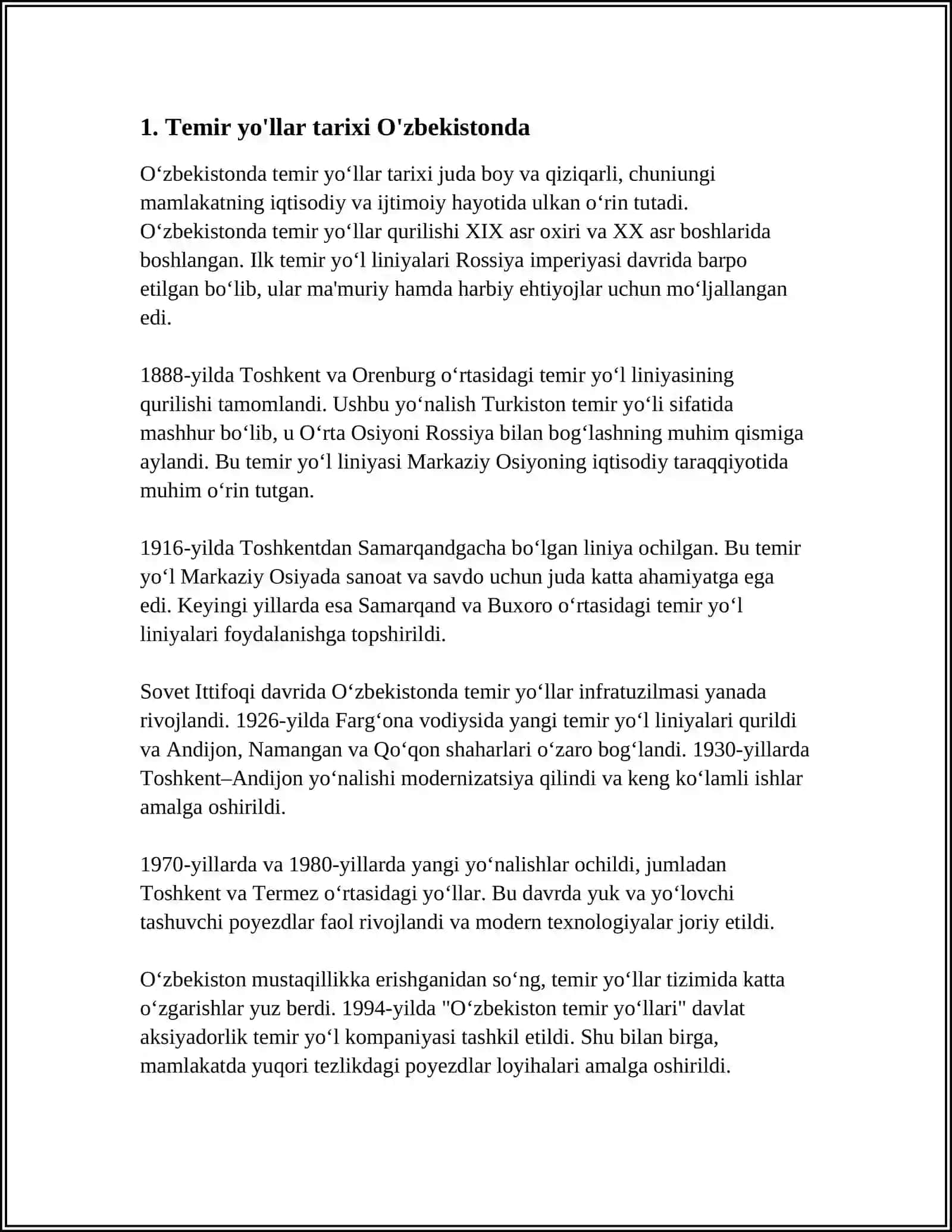 OʻZBEKISTON RESPUBLIKASI TEMIR YOʻLLARI HAQIDA 3