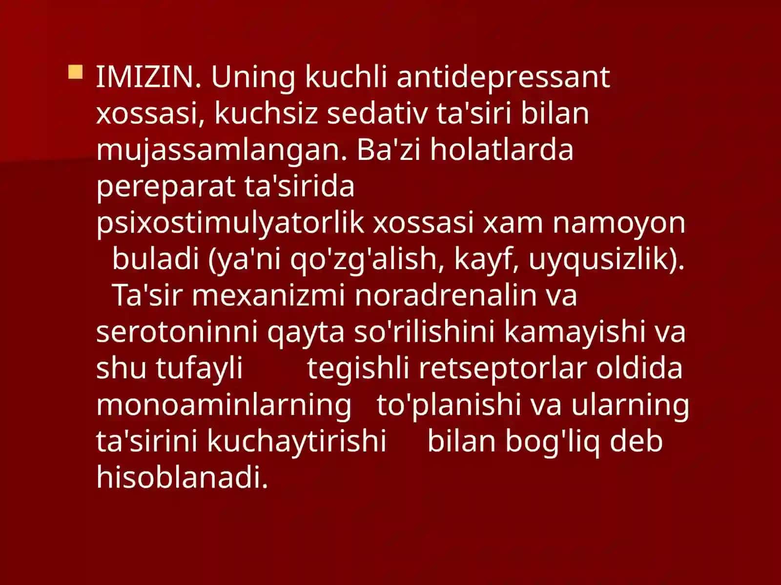 Depressiyaga qarshi  moddalar. Psixostimulyatorlar 3