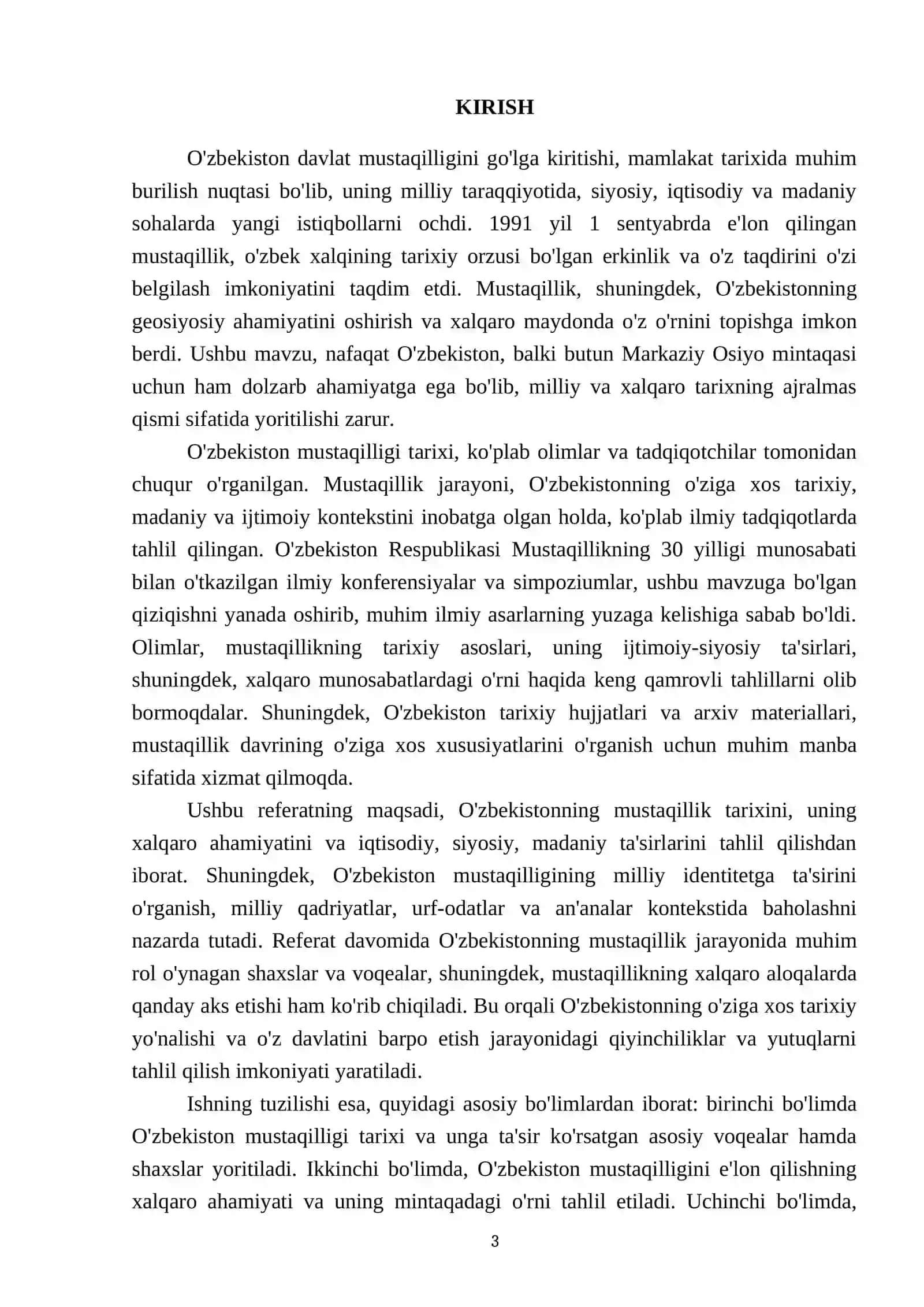 O'zbekistonning eng yangi tarixi fanidan tayyorlagan referati 3