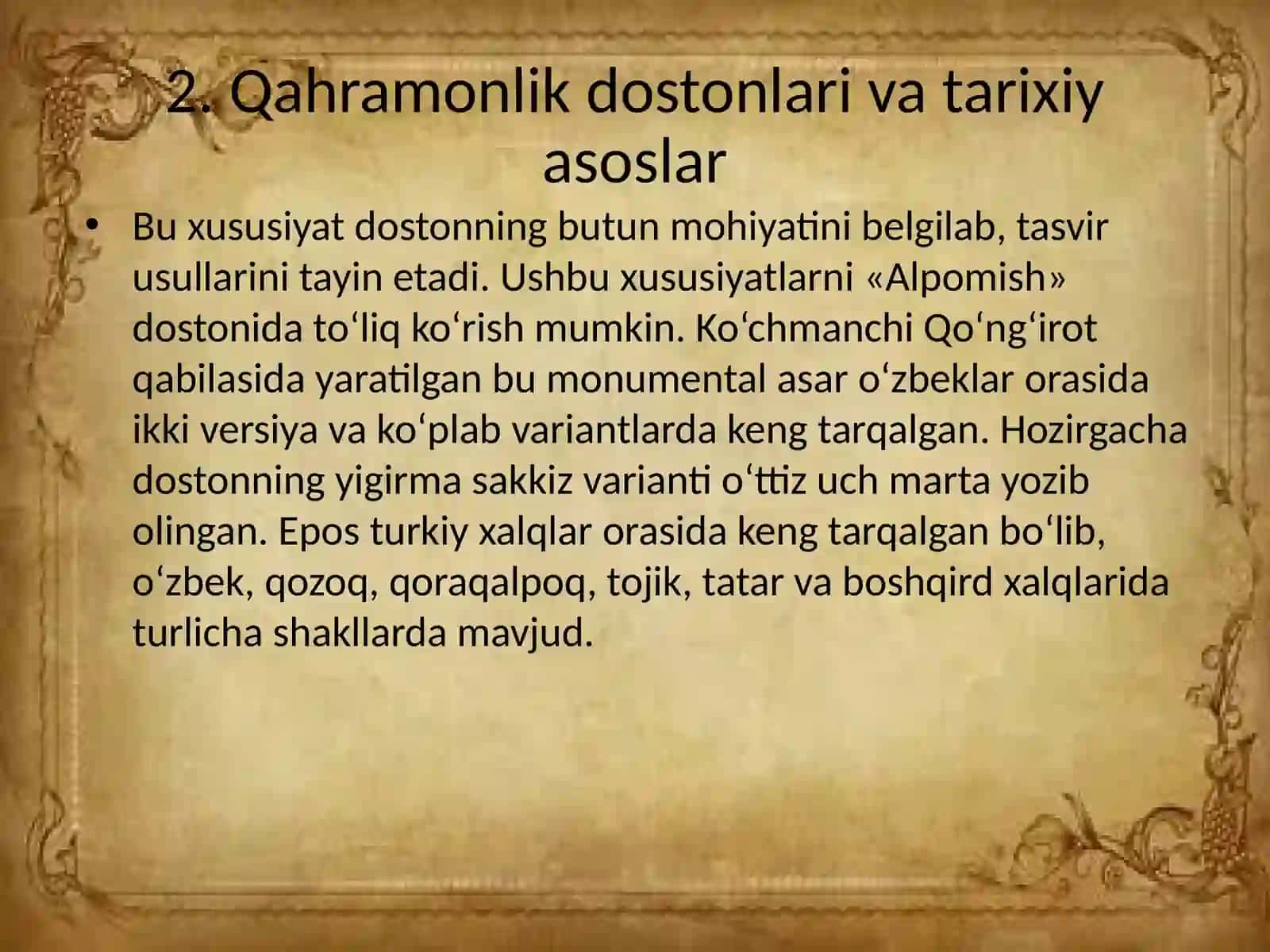 Qahromonlik Dostonlaring Goyaviy-Badiiy xususiyatlari 3