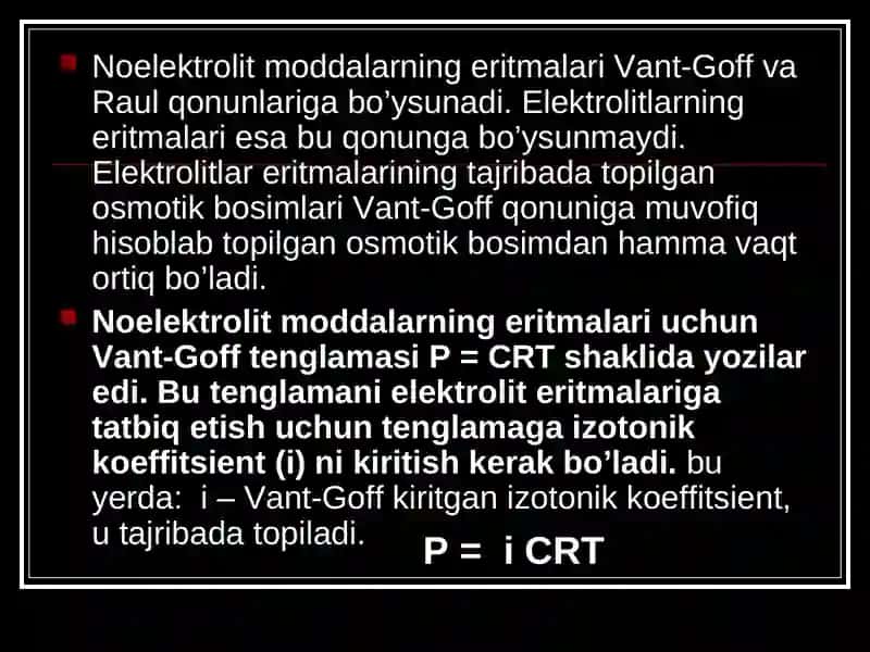 ELEKTROLIT ERITMALARNING XOSSALARI. ELEKTROLITIK DISSOTSIALANISH 3