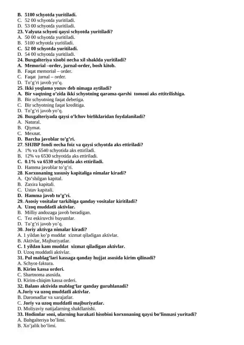 BUXGALTERIYA BO’YICHA TESTLAR 3