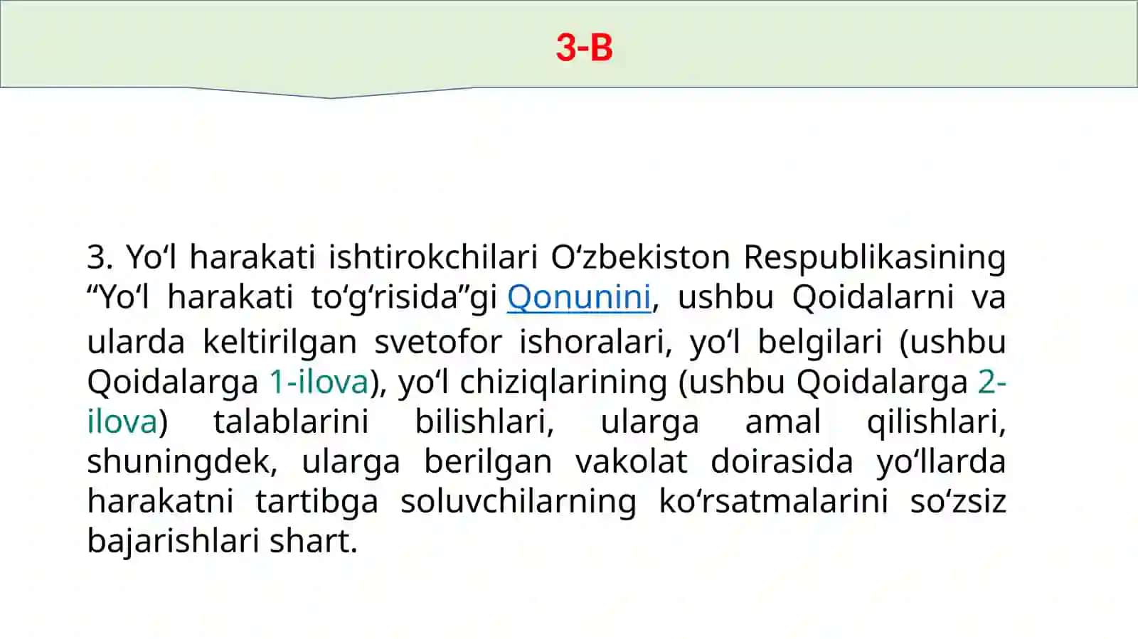 Yo‘l harakatining qoidalari 3
