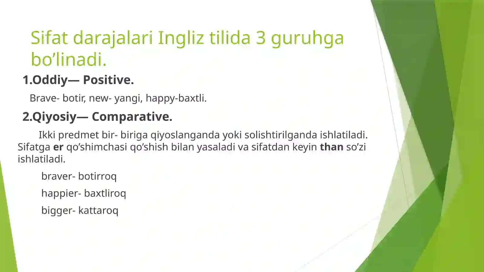 INGLIZ TILIFanidantayyorlaganslayti.THEME:Sifatdarajalari 3
