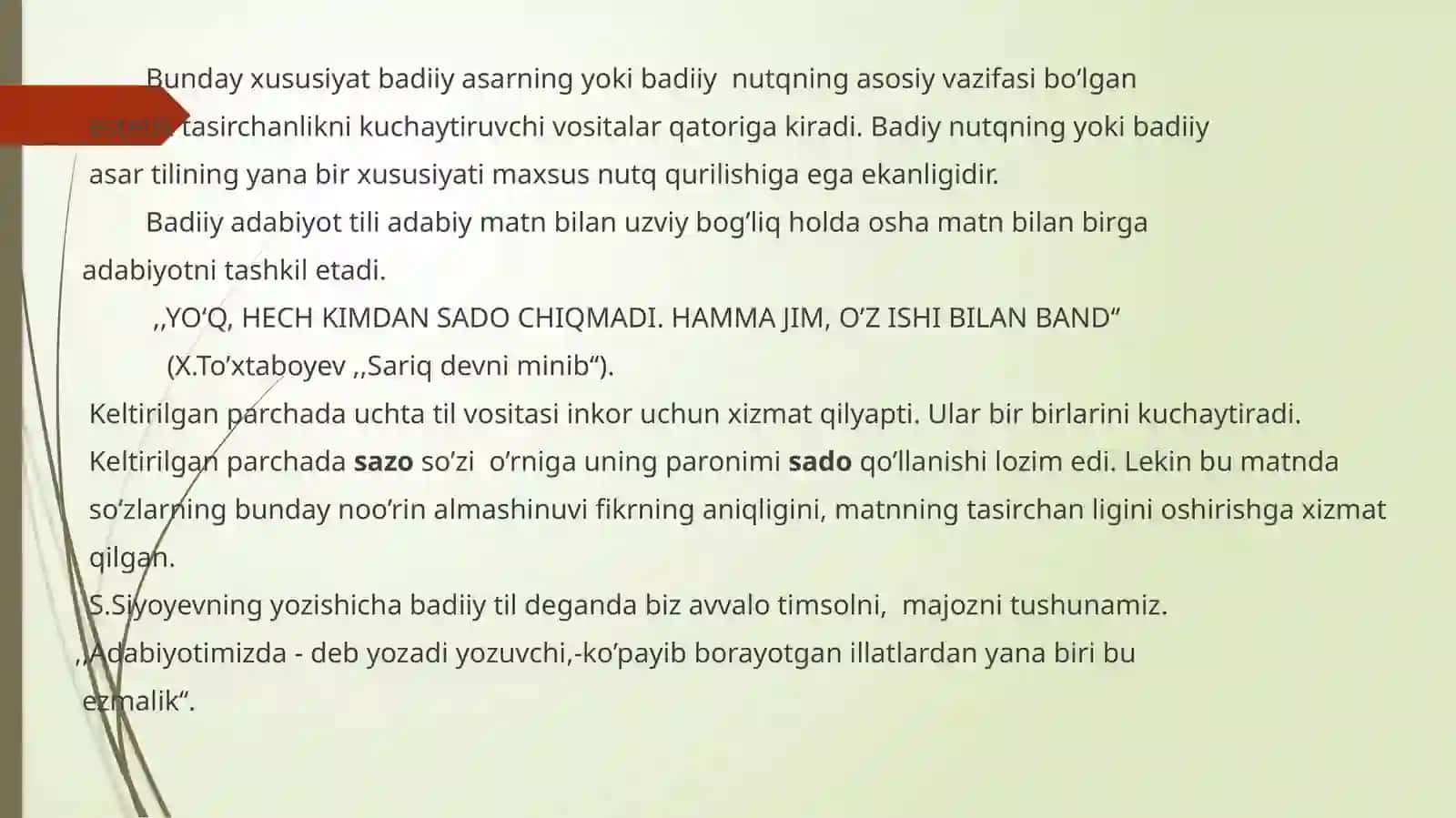 BADIIY NUTQNING ESTETIK TA’SIRI. O‘BRAZLI TIL. POETIK TIL. 3