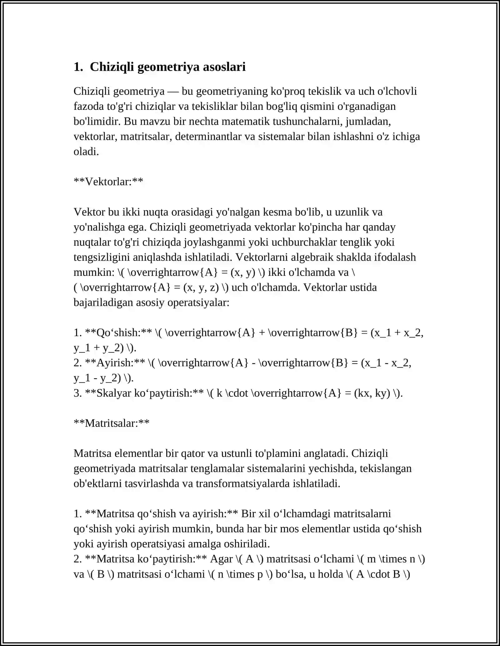 CHIZMA GEOMETRIYA VA MUHANDISLIK GRAFIKASI FANING NAZARIY MASHĢULOTLARI MAZMUNI YORITUVCHI REFERAT TAYYORLASH 3
