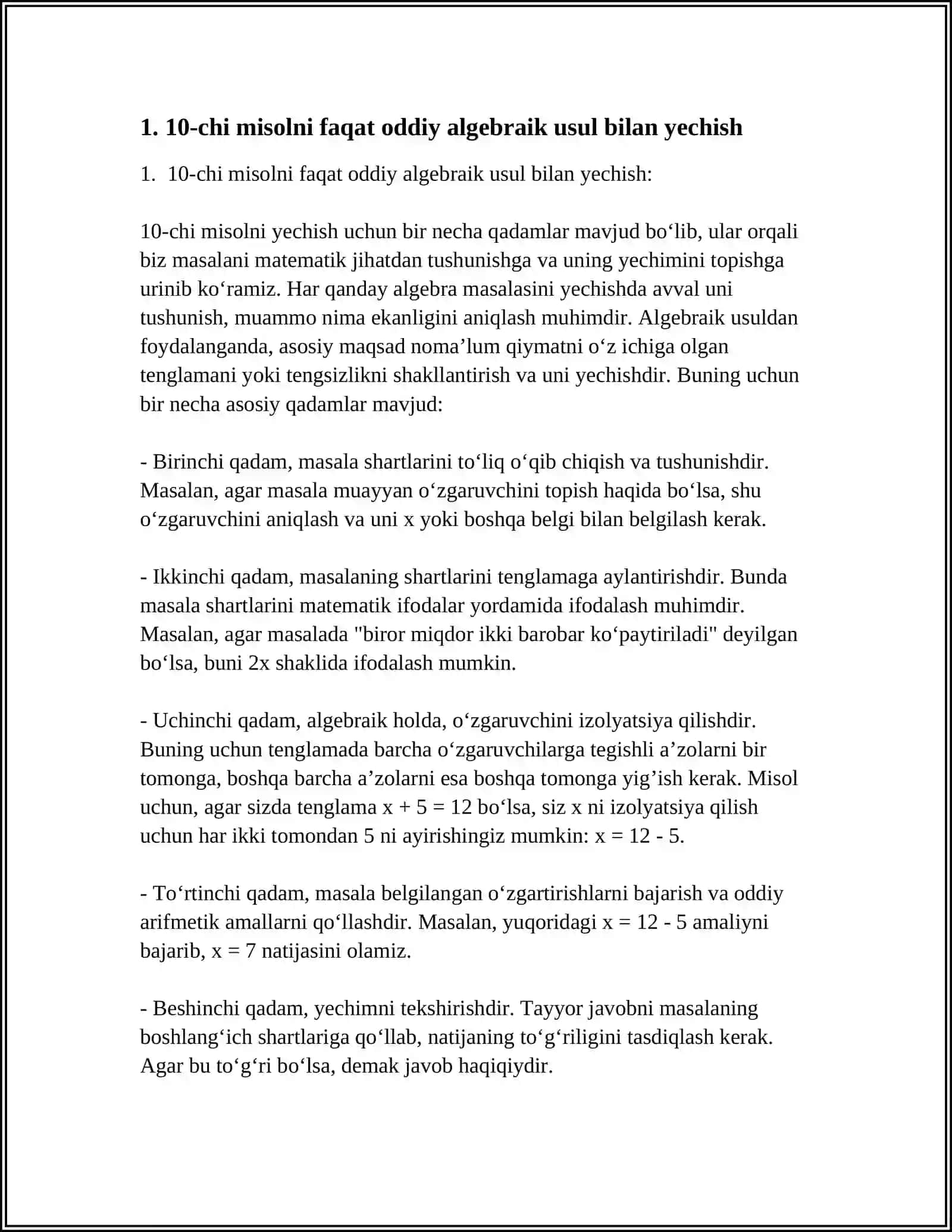 10-chi misolni faqat oddiy algebraik usul bilan yechish 3
