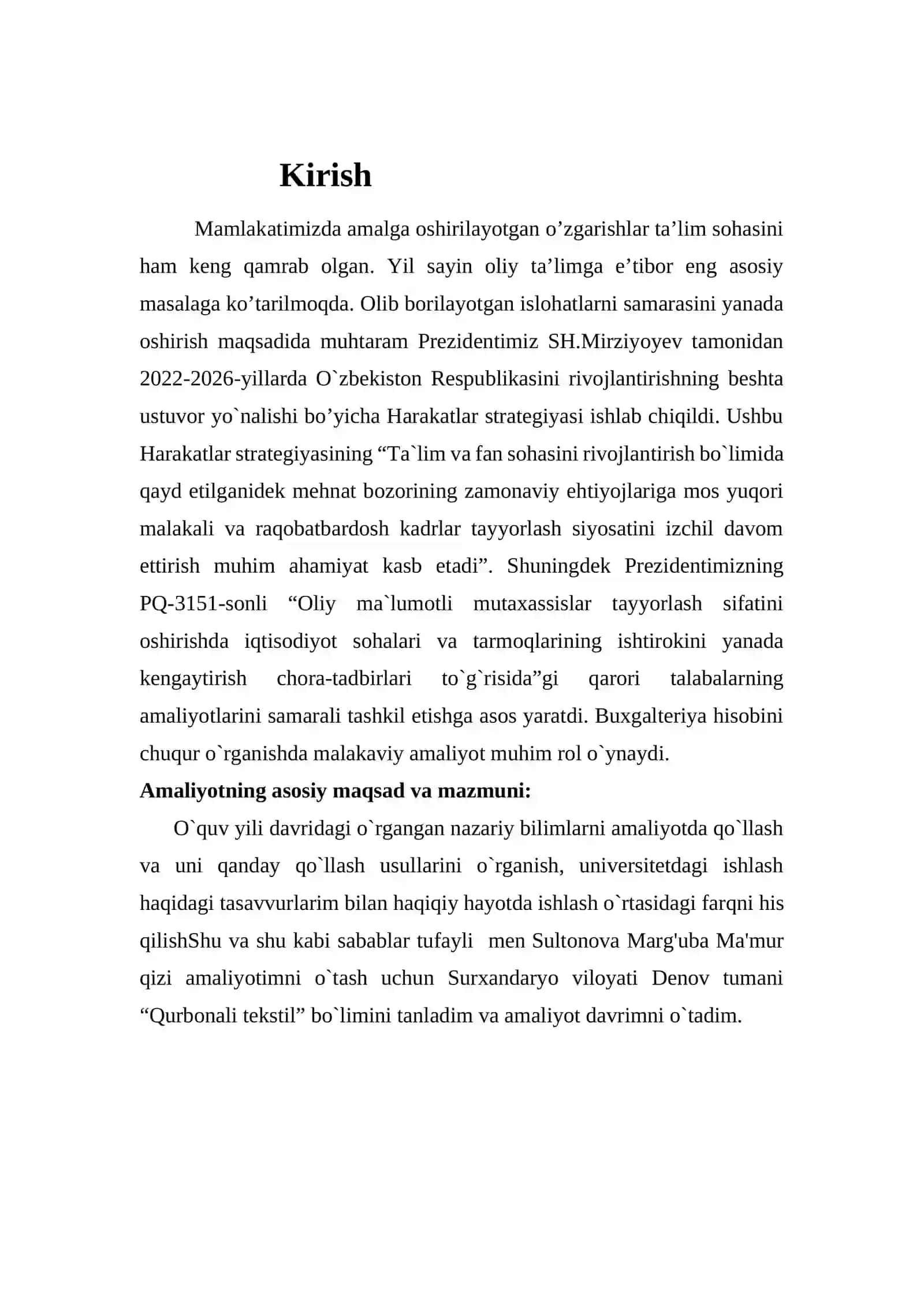 Malakaviy amaliyotamaliyoti bo‘yicha HISOBOT 3