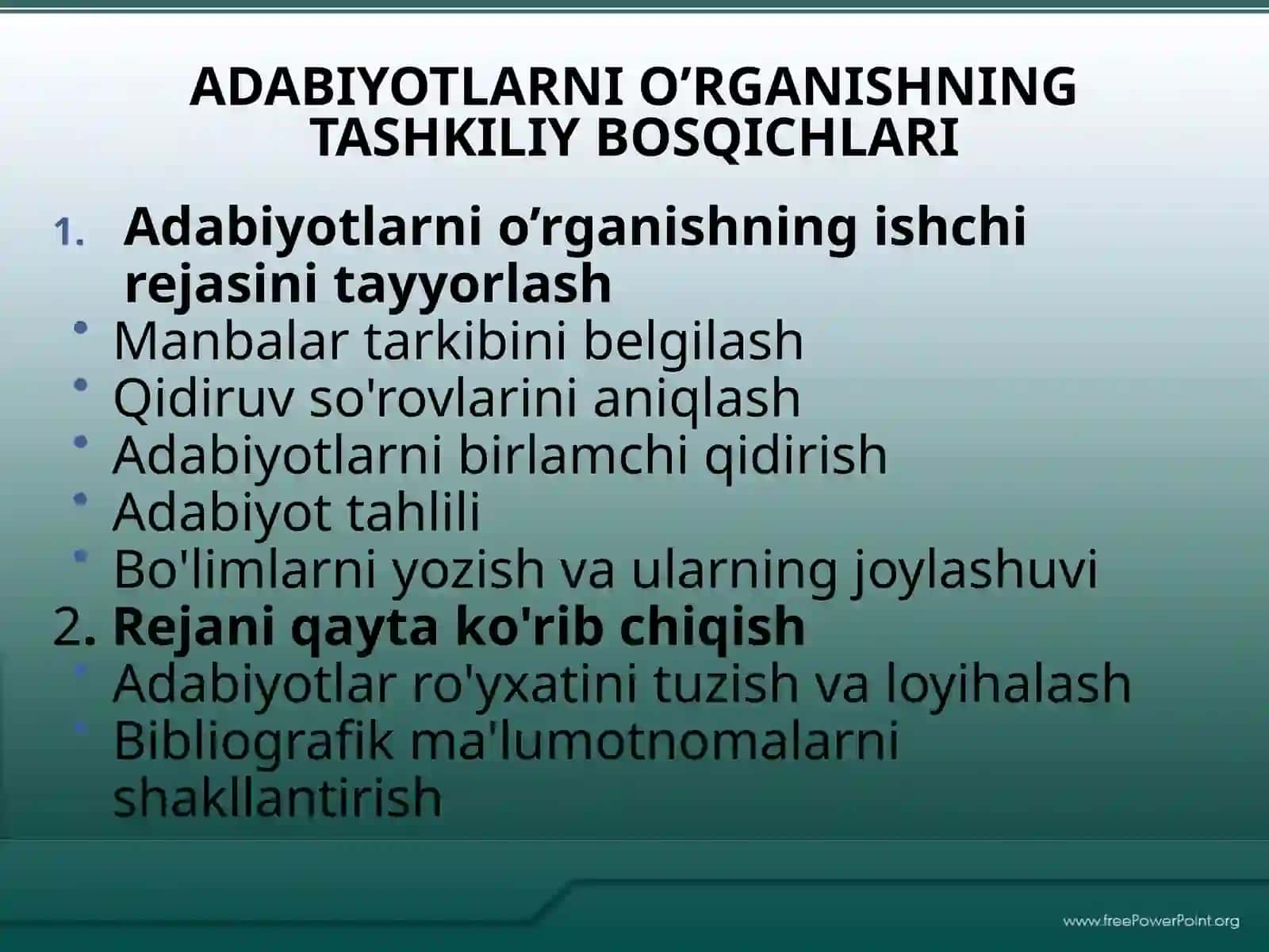 Adabiyotlar va hujjatlarni o‘rganish 3