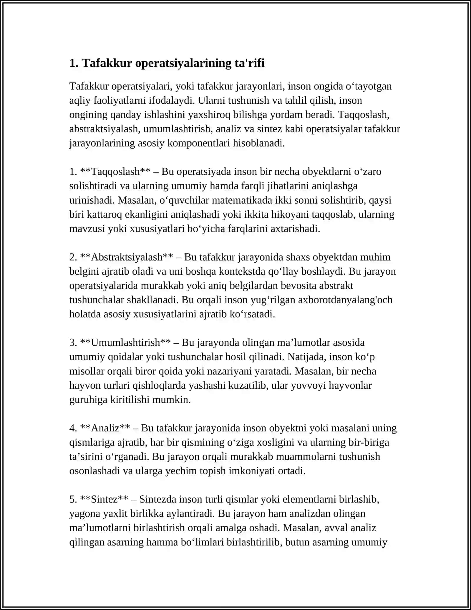 TAFAKKUR OPERATSIYALARI 3