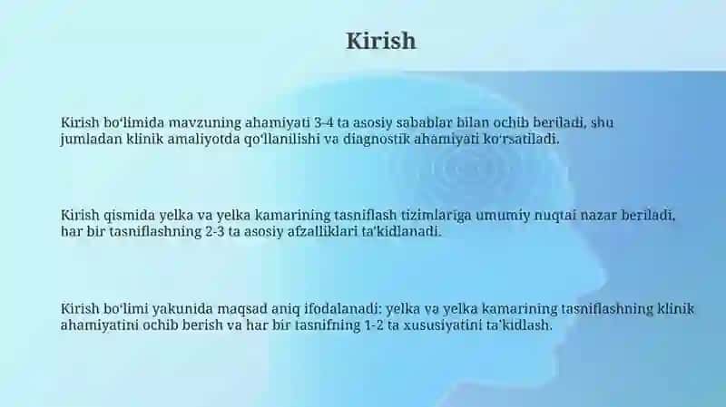 Yelka va elka kamarining tasnifi 3