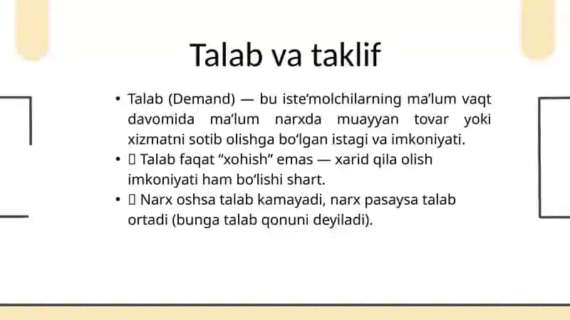 Mavzu:Talab va taklif tahlili.Bozor muvozanati.Slayd 3