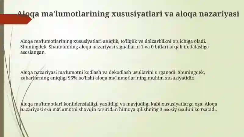 Kommunikatsiya Axborot xossalari va Axborot mahsulotlari 3