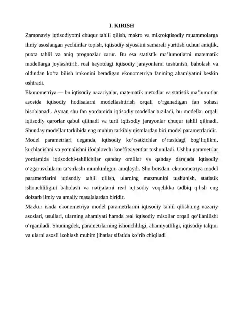 EKONOMETRIK MODEL PARAMETRLARINI IQTISODIY TAXLILINING MOXIYATI 3