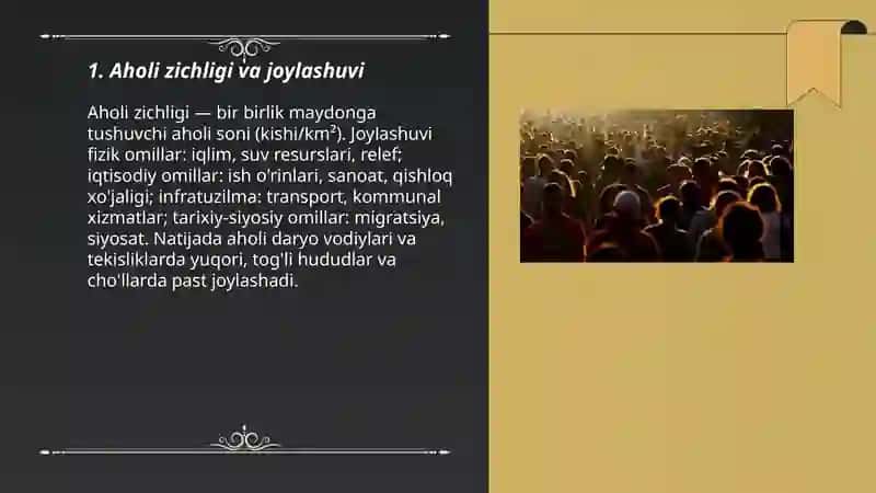 Aholi joylashuvi va urbazinatsiya 3