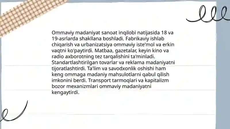Ommaviy madaniyatning shakllanish tarixi va uning turlari 3