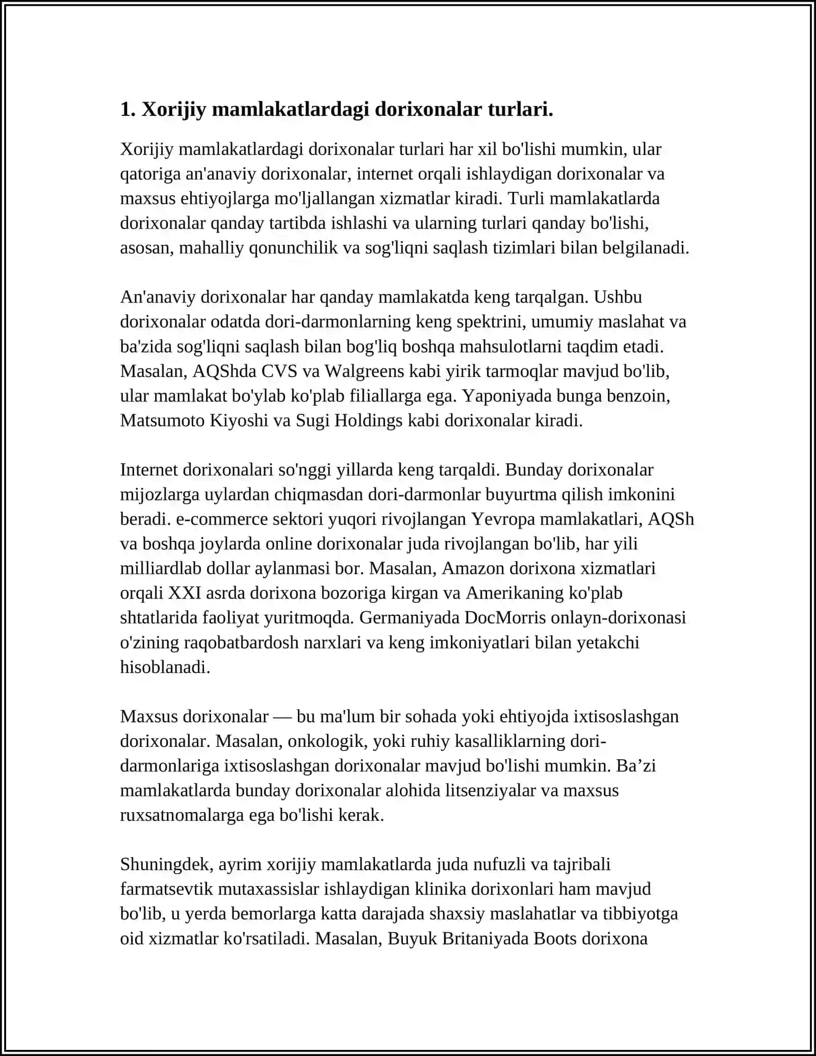 XORIJIY MAMLAKATLARDA DOROXONALAR TURLARI VA ULARNING FAOLIYATI 3