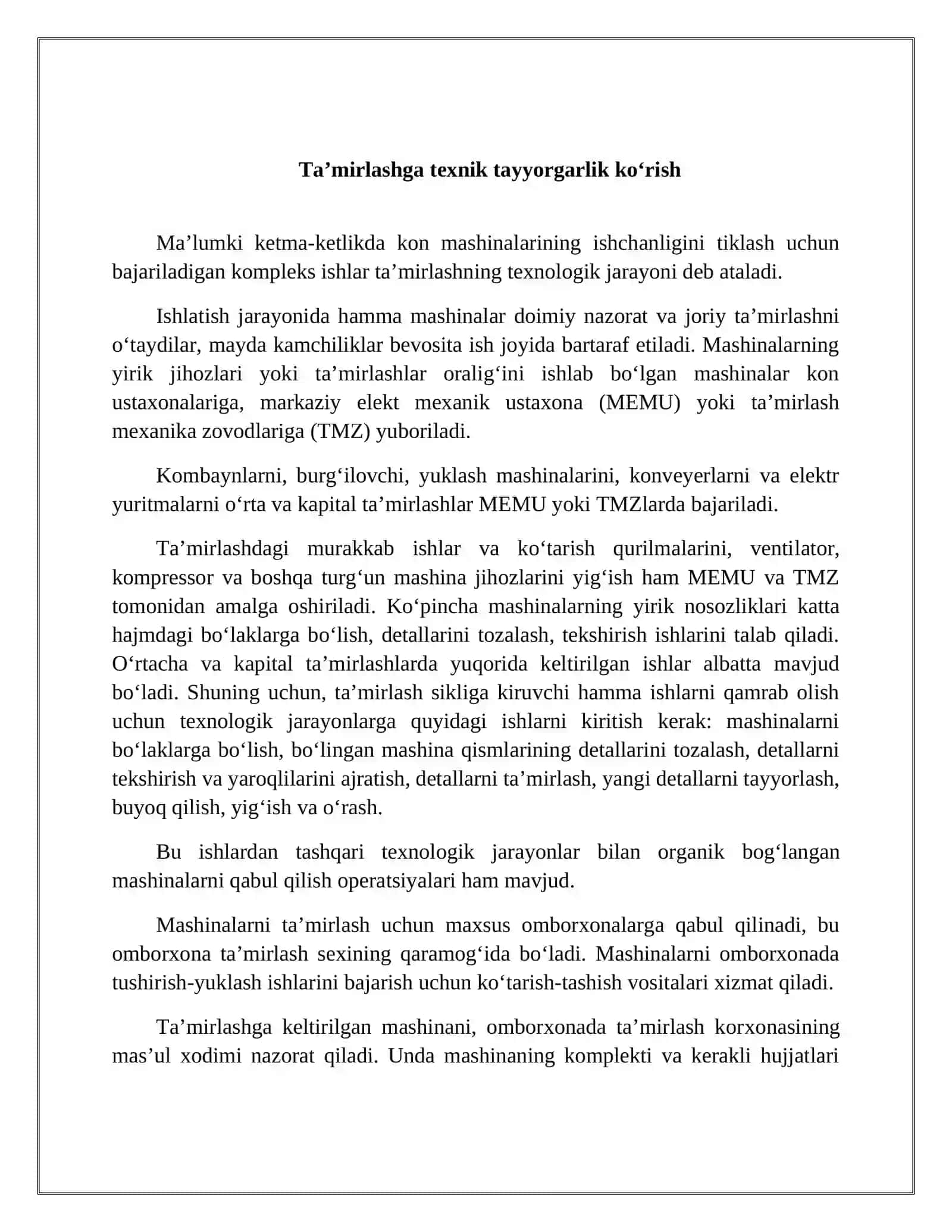 Texnologik jarayon va ta’mirlashga texnik tayyorgarlik 3