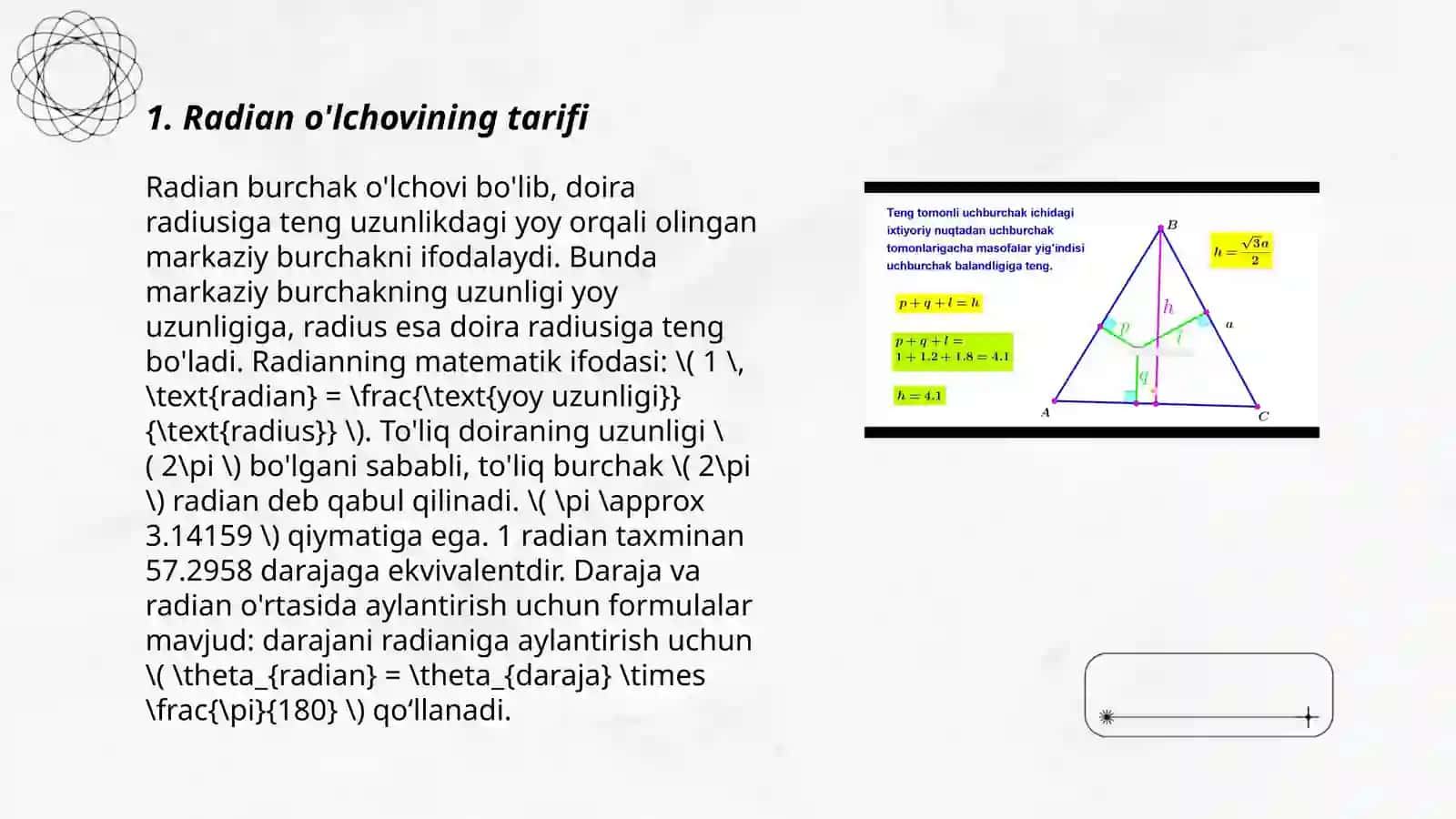 Radian o'lchovining tarifi 3
