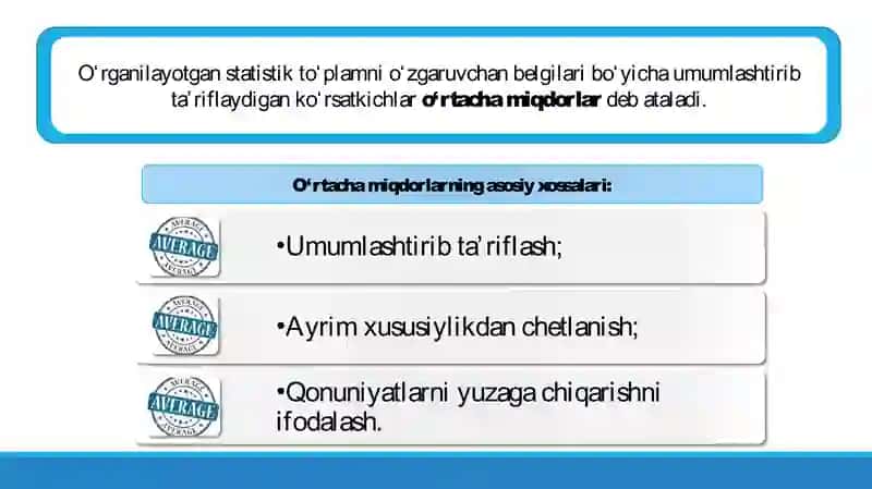 Oʻrtacha miqdorlar statistik taxlillar 3