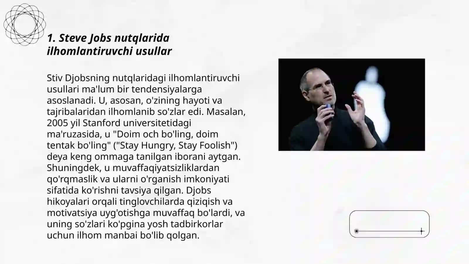 Stiv Jobsning nutqi bo'yicha ommaviy taqdimot (power point) 3