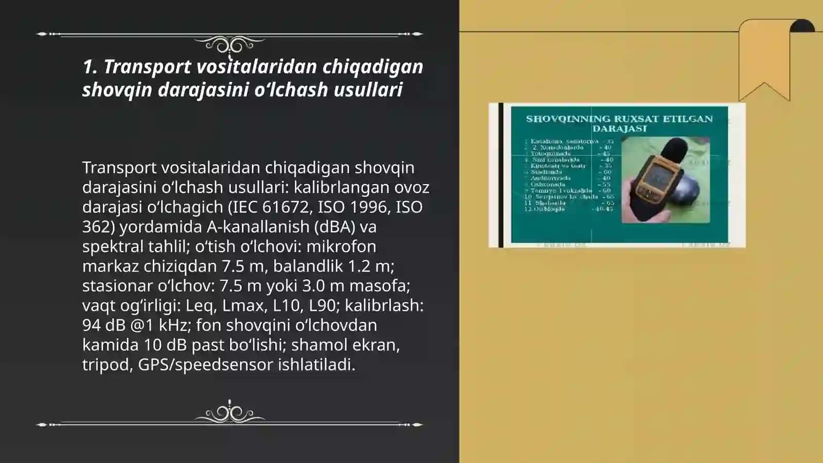 Transport vositalaridan chiqadigan shovqin darajasini aniqlash 3