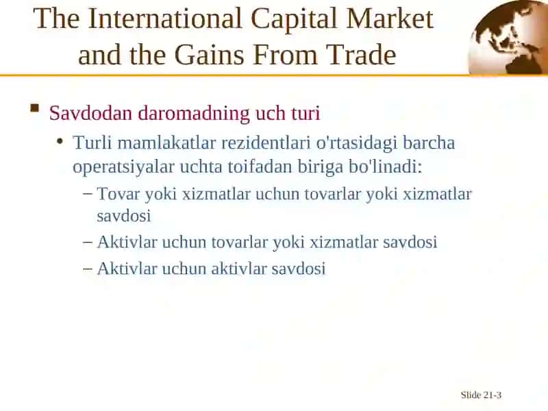 Xalqaro kapital bozori va savdodan olingan daromadlar 3