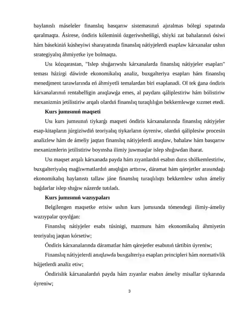 Óndiris karxanalarında finanslıq nátiyjeler 3