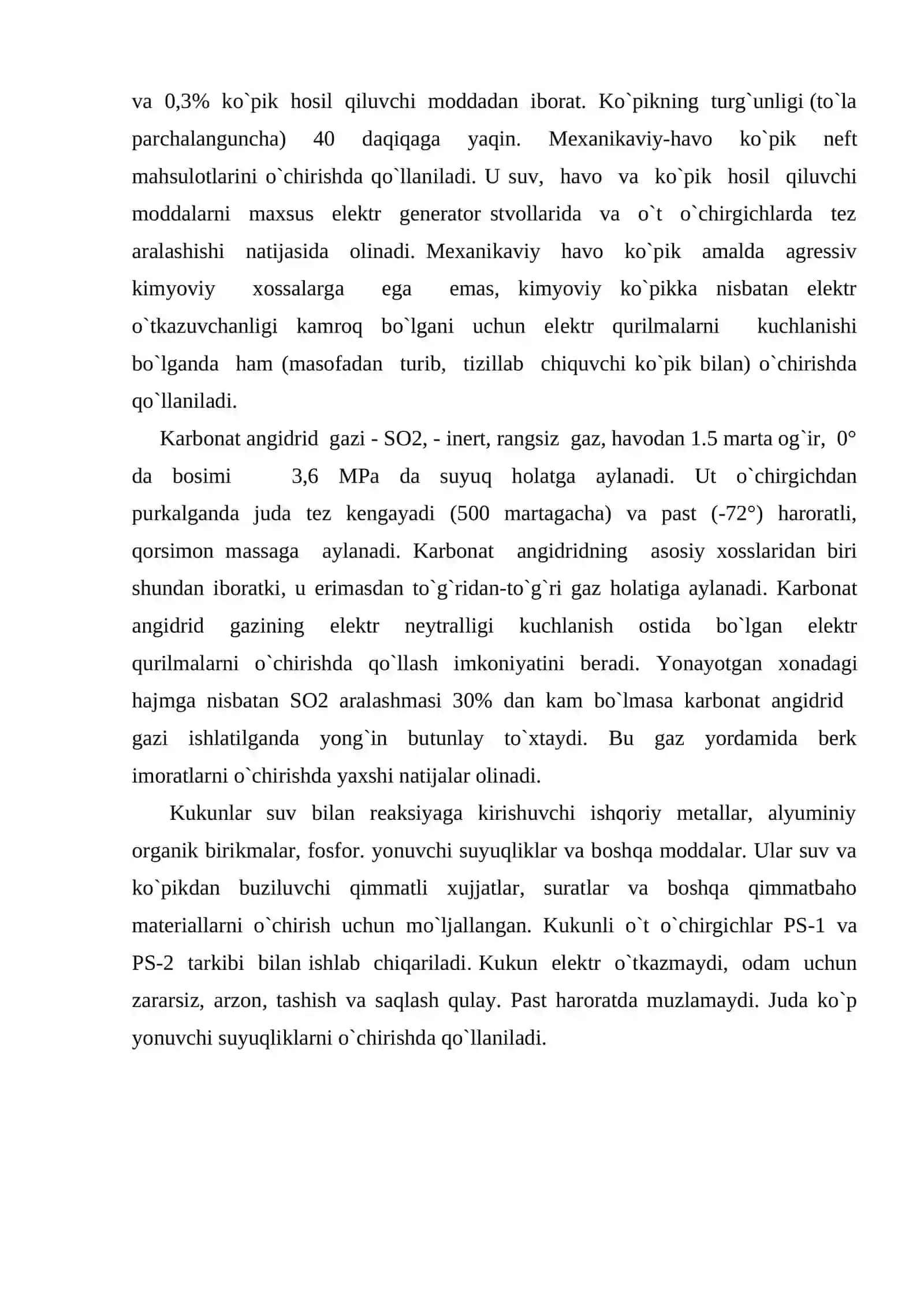 Yong'inni o'chirish moddalari va ularning xossalari 3