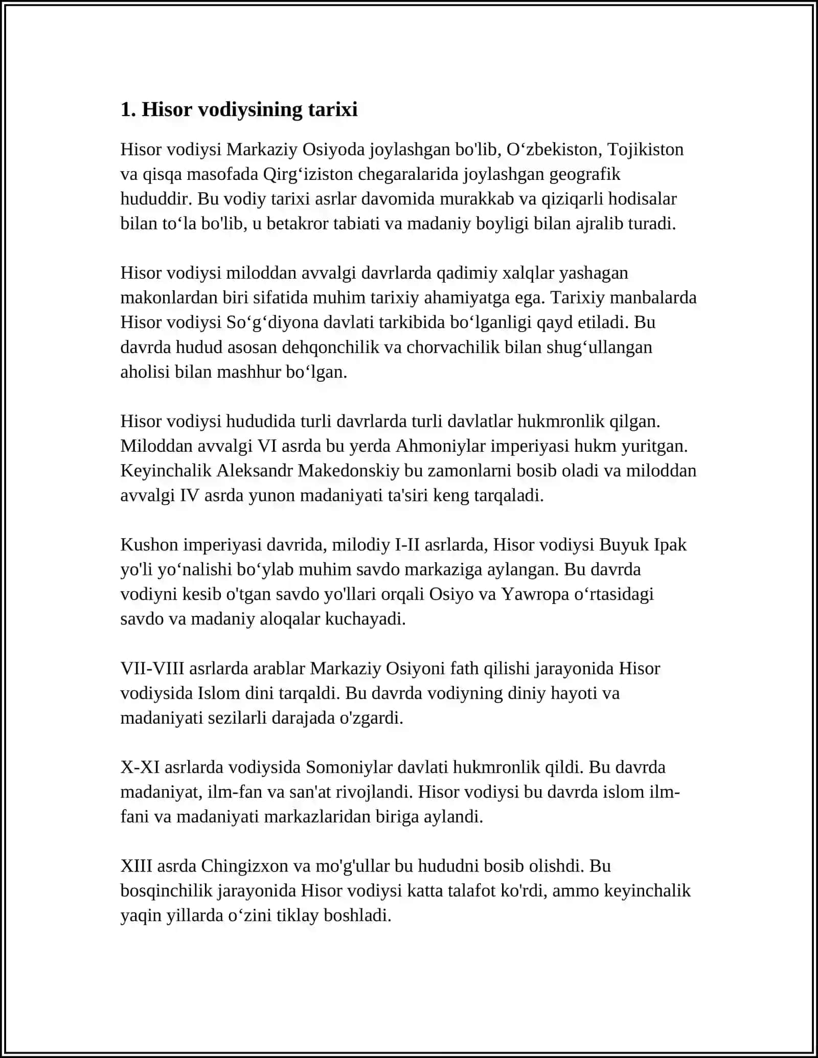 MUSTAQIL ISH Mavzu: HISOR VA JAYTUN MADANIYATI 3