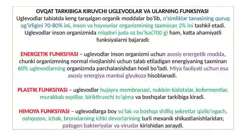 Uglevodlar almashinuvi va funktsiyalari 3