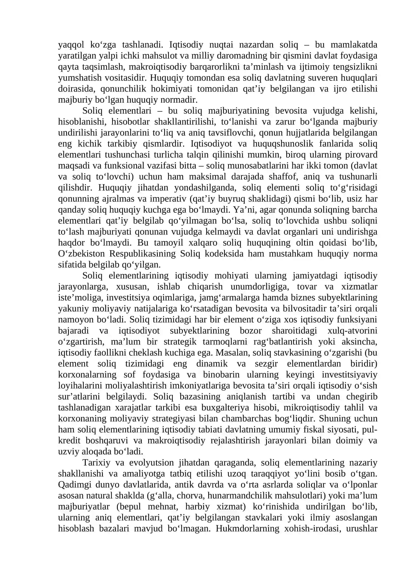 Soliqlarning elementlari va ularning xususiyatlari mavzusi boʻyicha 3