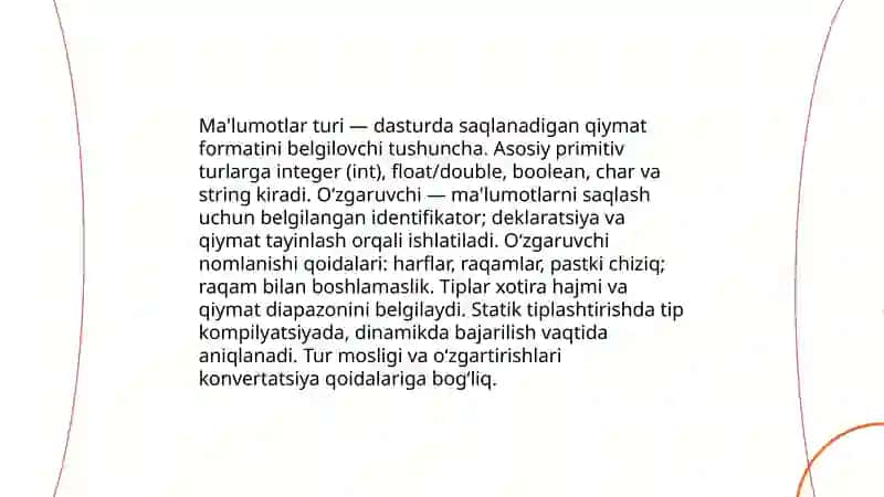 Ma'lumotlar turlari va o‘zgaruvchilar 3
