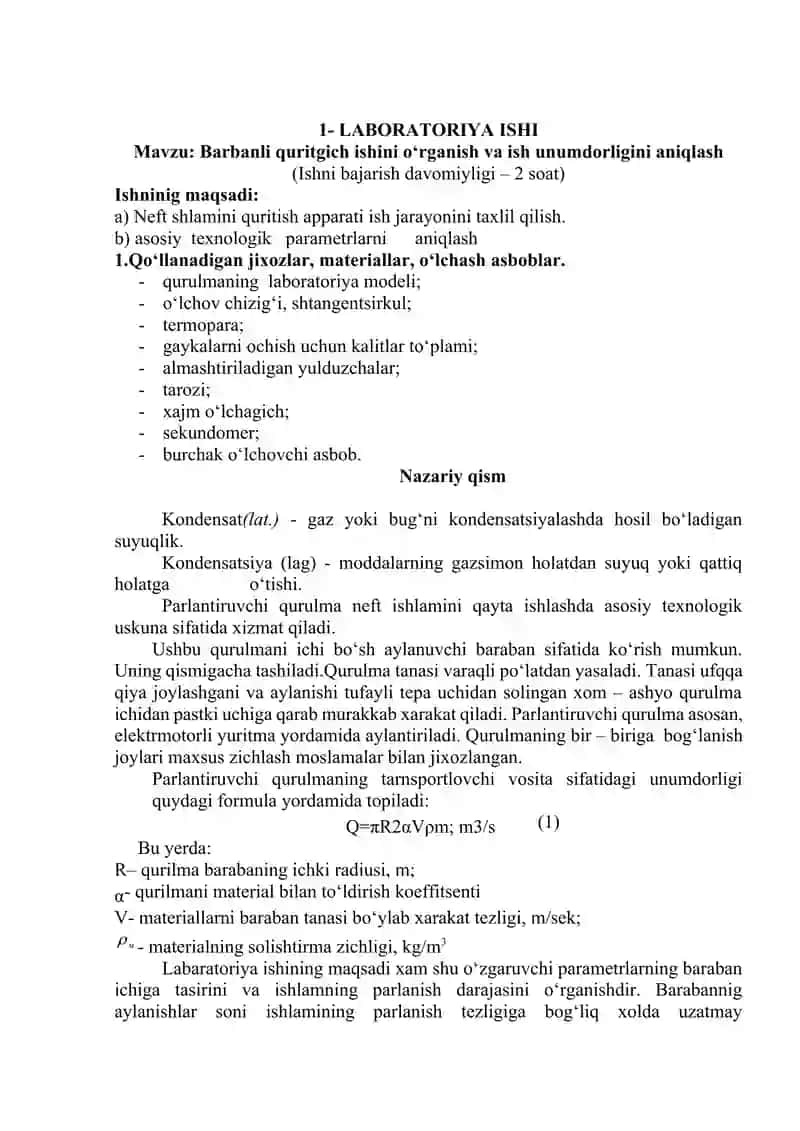 "Kimyo sanoati mashina va jihozlar" laboratoriya ishlari 3
