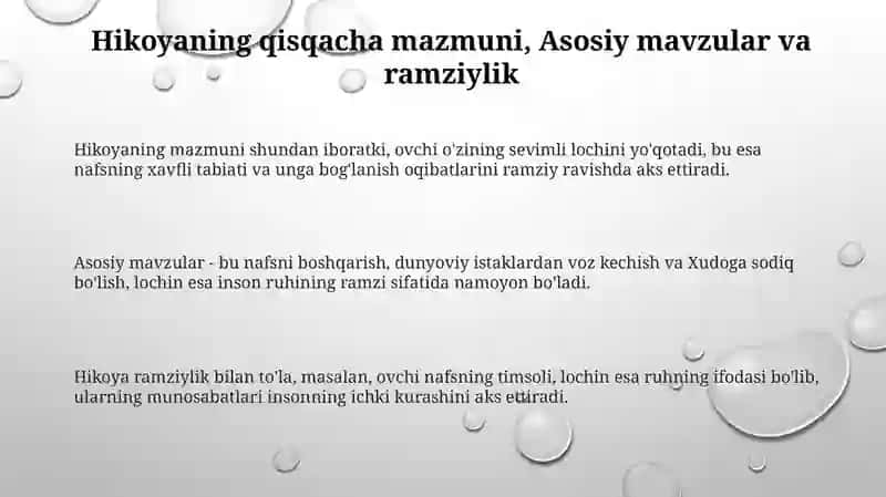 J.Rumiyning “Ovchi va lochin” rivoyati 3