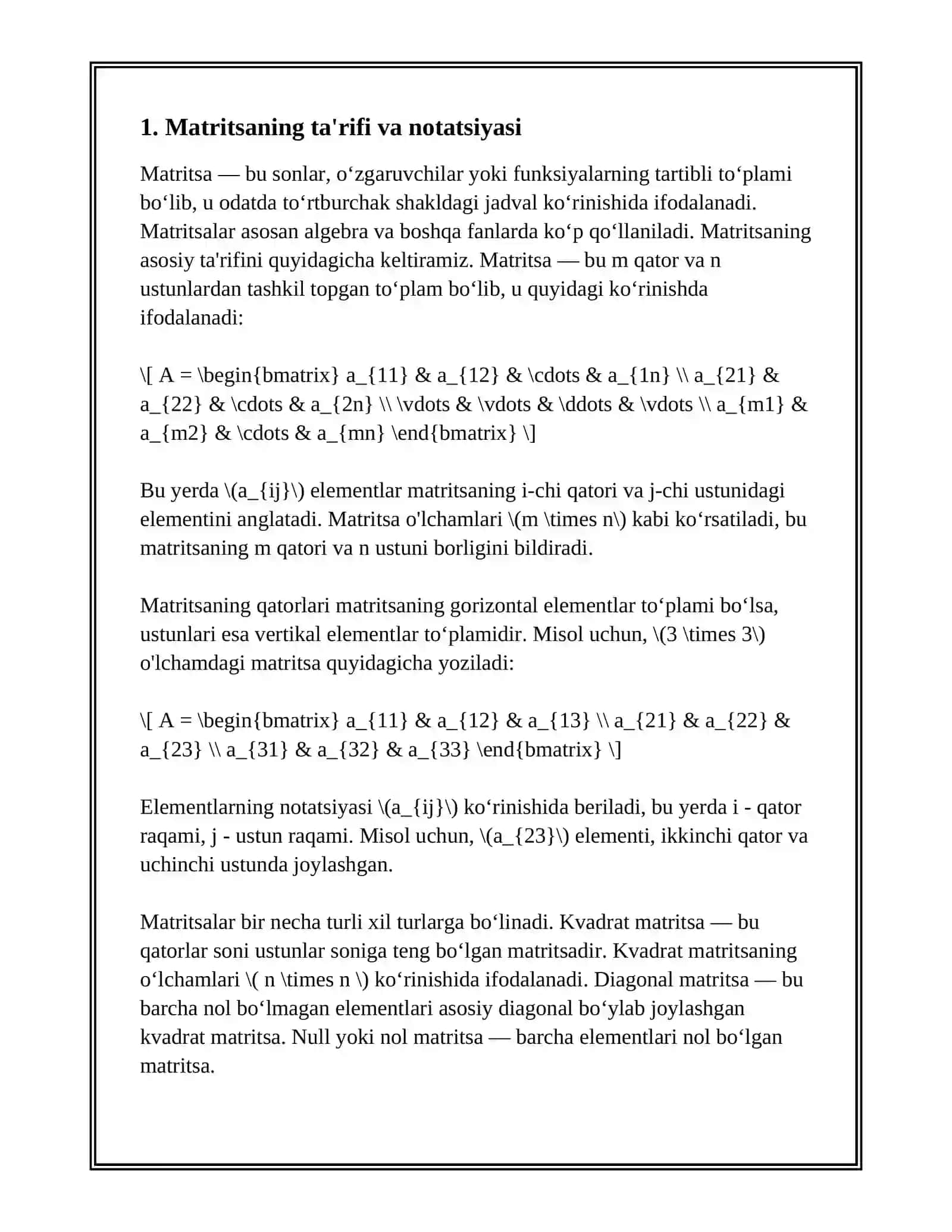 MATRITSALAR VA ULAR USTUDA ISHLASH 3
