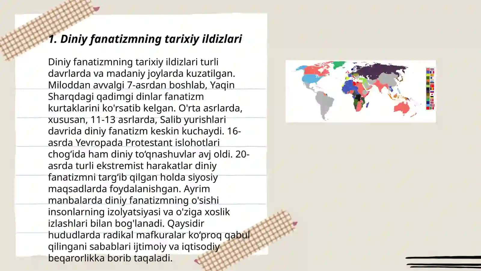 Diniy fanatizm, ekstremizm, fundamentalizm, terrorizmning tarixi va ularning hozirgi davrda xavfsizlikka tahdidi 3