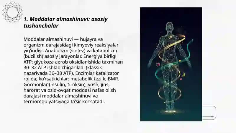 Moddalar va energiya almashinuvini o’rganish.Termoregulyatsiya 3
