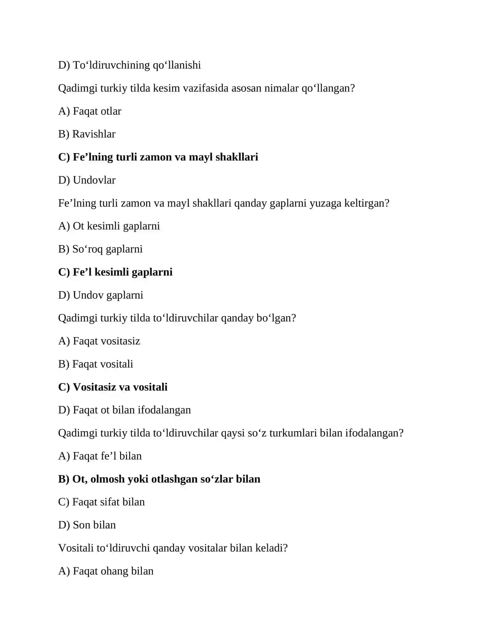 Til tarixi fanidan testlar 3