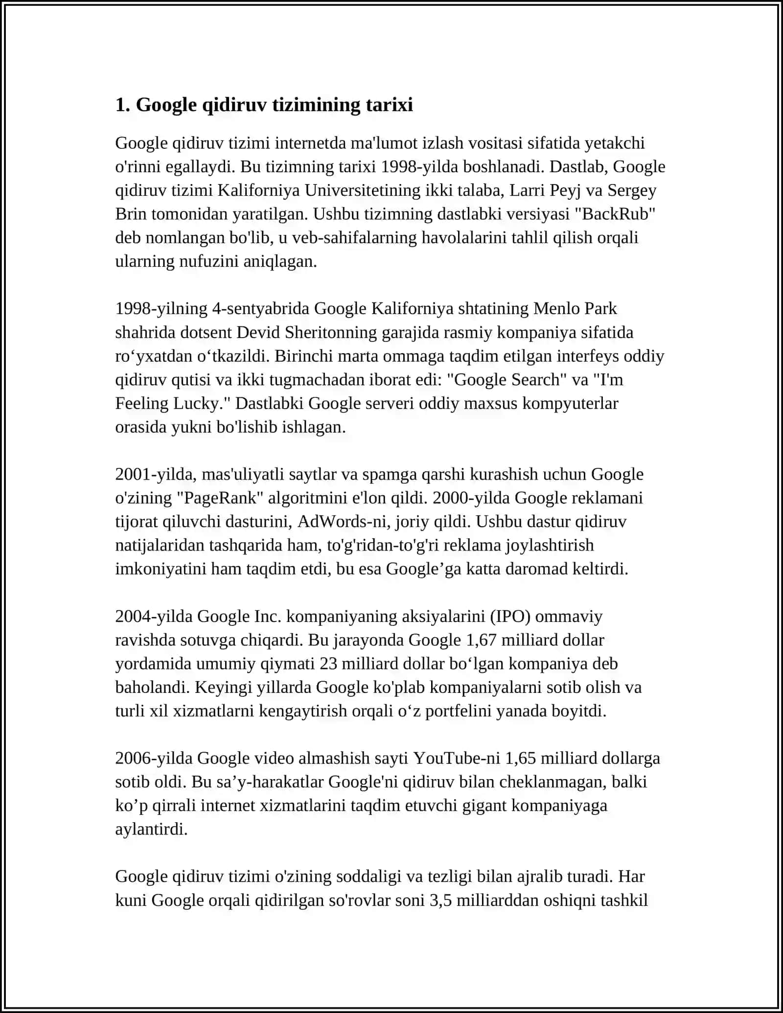 GOOGLE QUDIRUV TIZIMI.INTERNET VA UNDAN FOYDALANISH 3