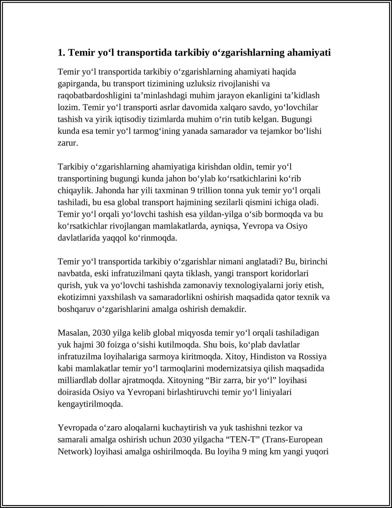 TEMIR YO‘L TRANSPORTIDA TARKIBIY ISLOHOTLARNI O‘RGANISH 3