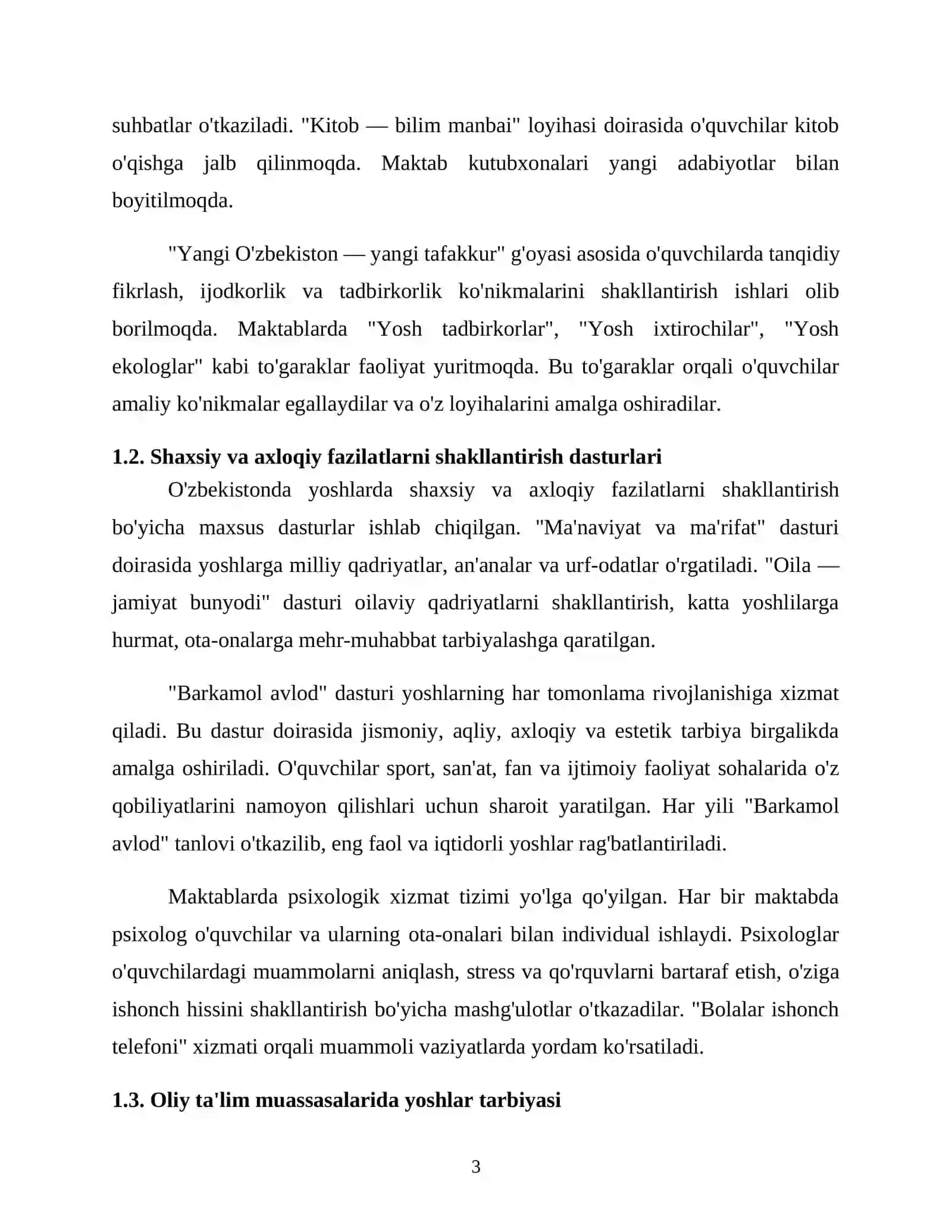O'ZBEKISTONDA YOSHLAR TARBIYASI BORASIDA OLIB BORILAYOTGAN ISHLAR 3