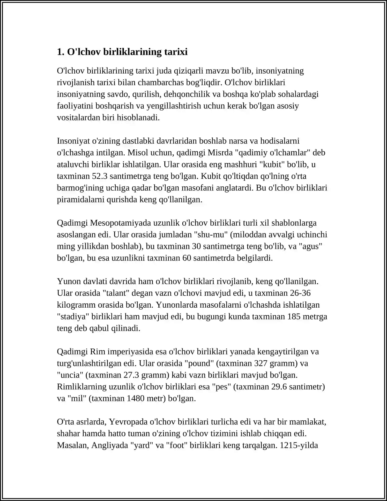 O'lchov birliklarining tarixi 3